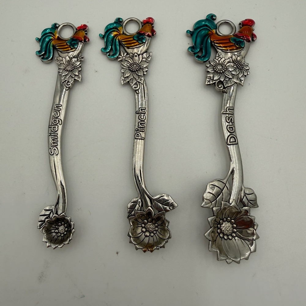 Ganz Rooster Sunflower Measuring Spoons Set of 3 Smidgen Pinch Dash Pewter Style